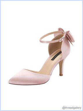 ERIJUNOR Satin Wedding Evening Party Shoes Mid Heel Pumps Bow Knot Ankle Strap